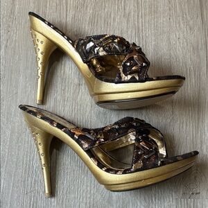 Summer Rio Black and Gold Embellished Heels